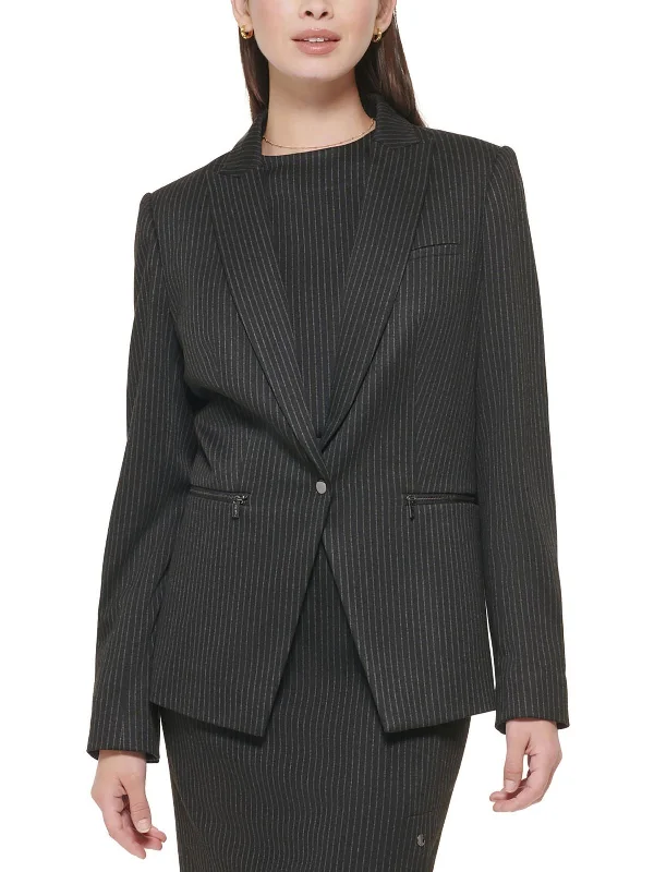 Womens Pinstripe Office One-Button Blazer