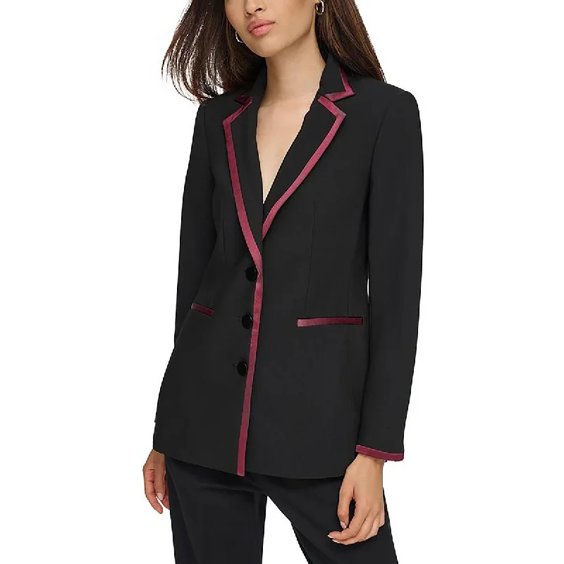 Womens Tuxedo Contrast Trim Double-Breasted Blazer